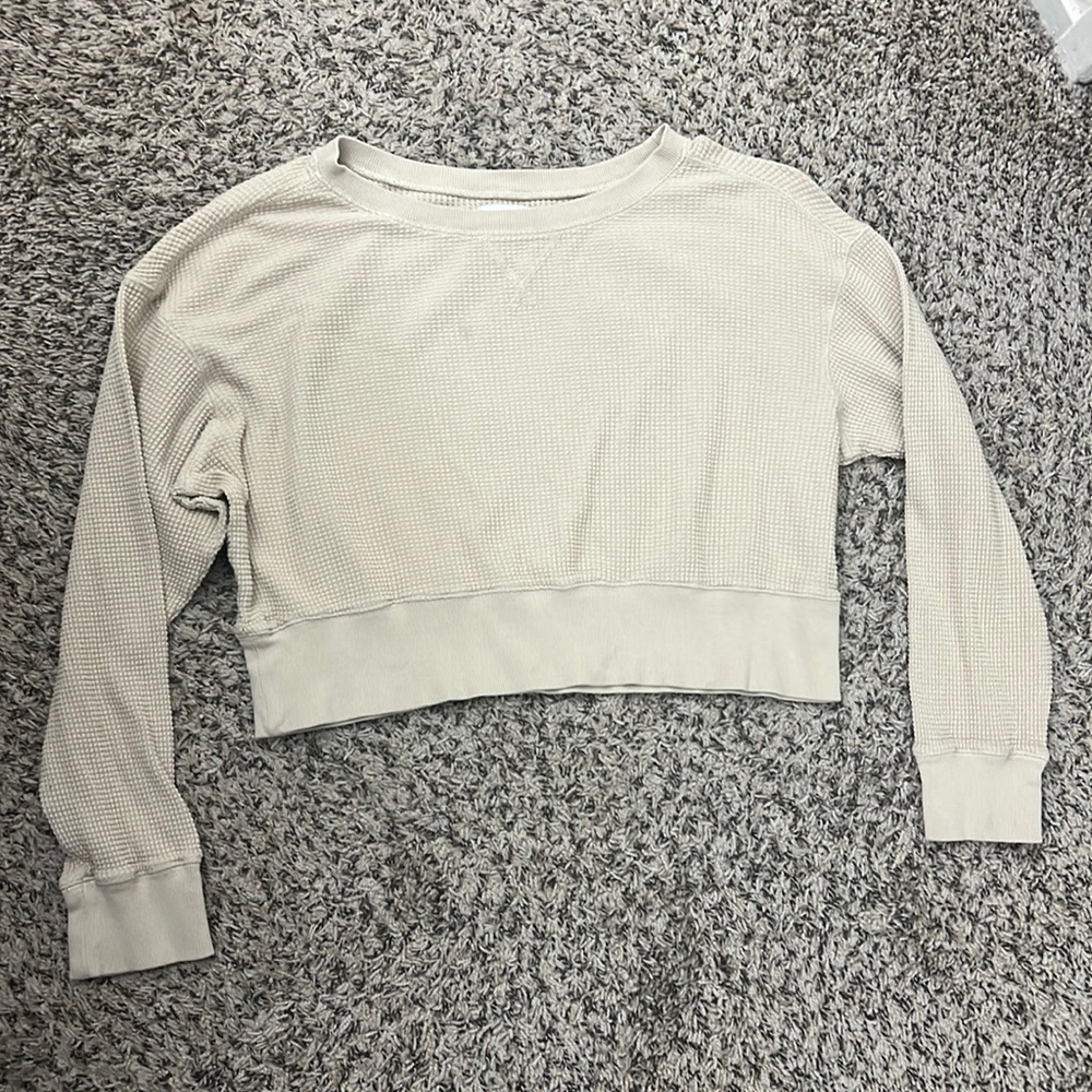 Aerie Waffle Long Sleeve Crop Top - Beige